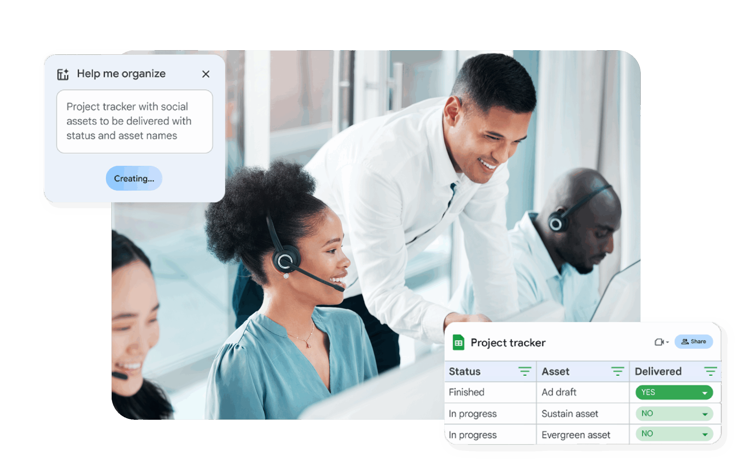 IT support helping worker using gemini in Google sheets