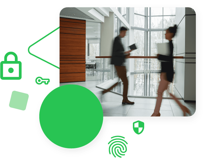 graphic with photo of people in an office.